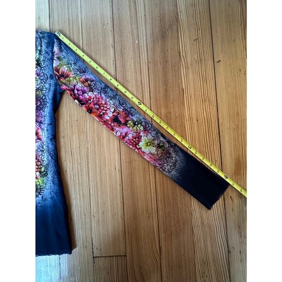 NWOT FUZZI Floral Y2K Sheer Long Sleeve Scoop Neck Multicolor Double Lined Top - Picture 8 of 8